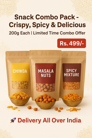 Snack Combo Pack – Chiwda, Masala Nuts & Spicy Mixture | 200g Each